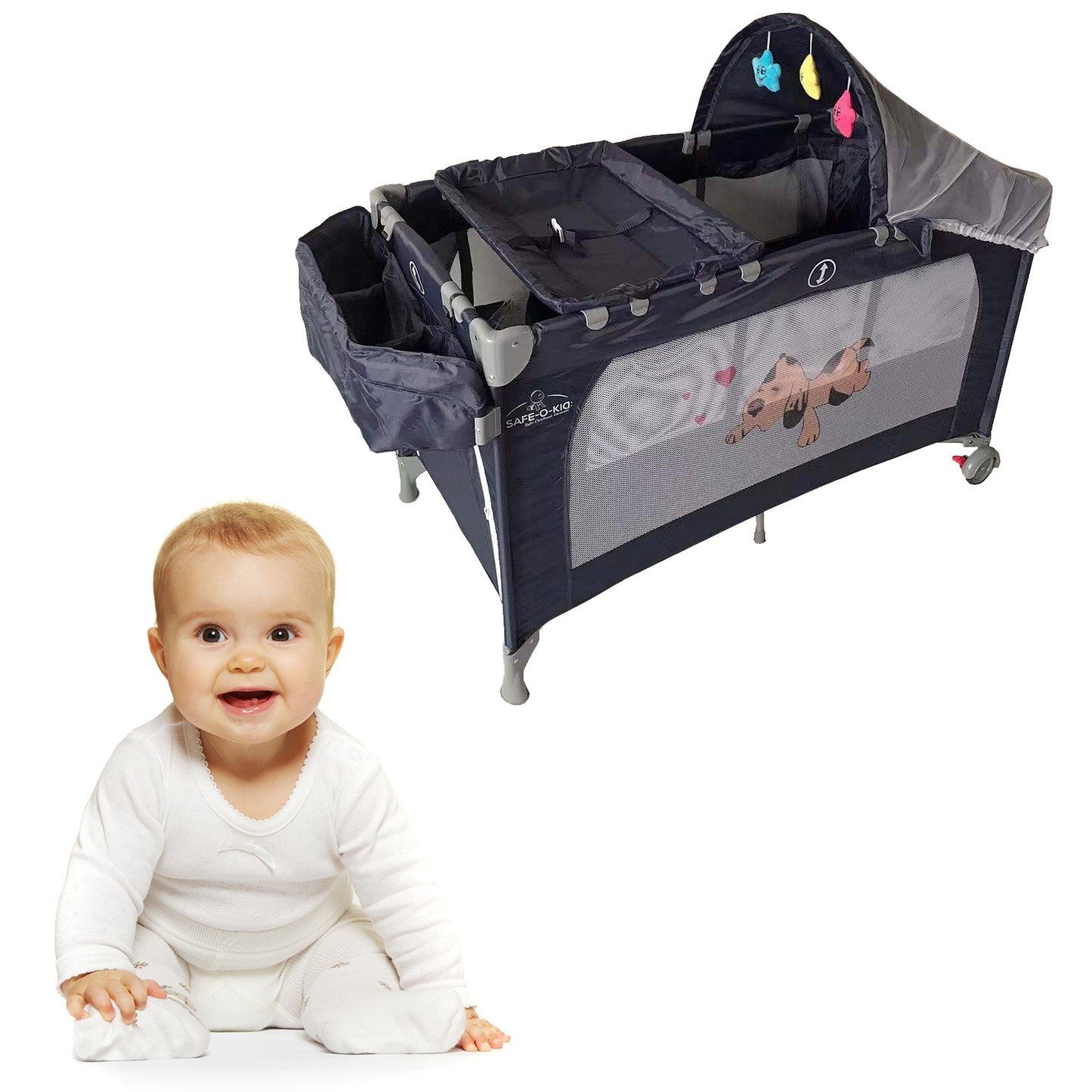 Safe-O-Kid Baby Crib/ Cot, 2 in 1 Convertible Cot, Baby Playpen Playard for Kids/Toddlers, Mosquito Net, Folding Baby Bed Cum Cot