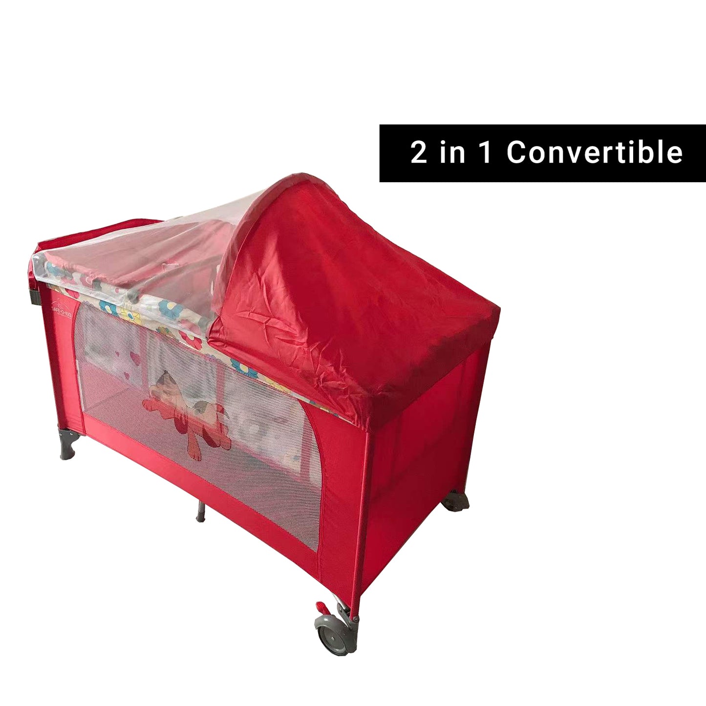 Safe-O-Kid Baby Crib/ Cot, 2 in 1 Convertible Cot, Baby Playpen Playard for Kids/Toddlers, Mosquito Net, Folding Baby Bed Cum Cot