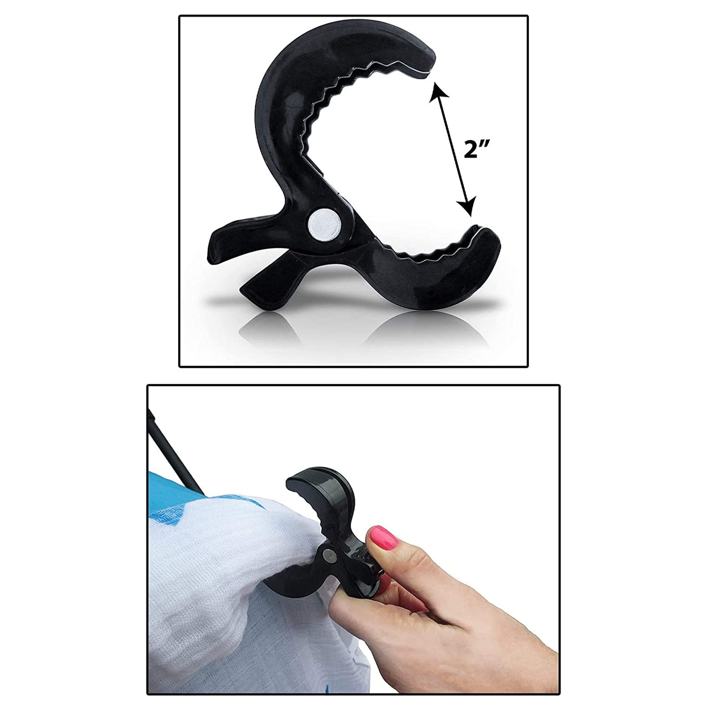 Safe-O-Kid- Universal Stroller Seat Cover Clips, Pram Toy Holder, Buggy Accessory for Baby, Black