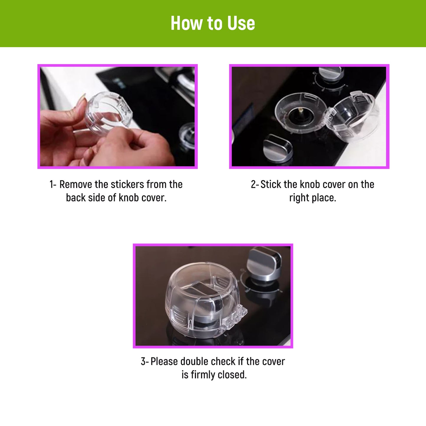 Safe O Kid Transparent Gas Stove Knob Cover for Kitchen Safety, Gas Switch Protector for Child safety, Universal Child Proofing Stove Knob Caps, Pack of 2