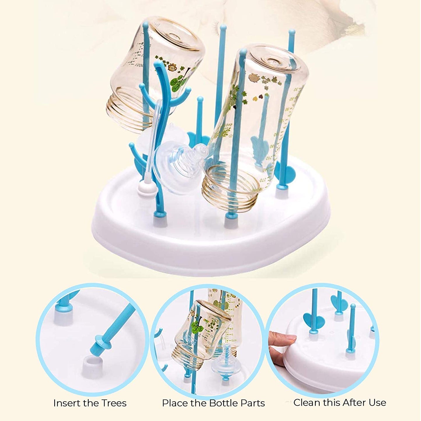 Safe-O-Kid - Bottle Drying Rack, Plastic Trees, Dustproof, Easy Sterilizer for Baby - White