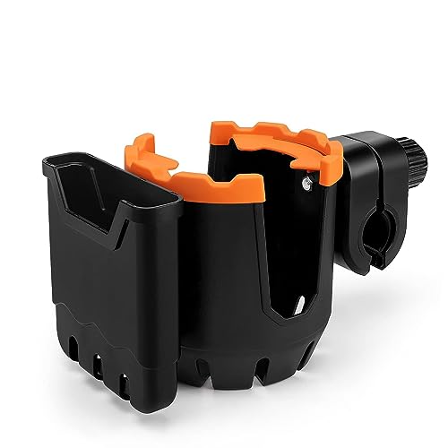 Stroller Cup Holder with Phone Organizer/Holder, Universal Cup Holder for Bottle with Handle, 360 Degrees Rotation Bottle Holder for Stroller, Pushchair, Wheelchair, Walker