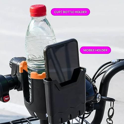 Stroller Cup Holder with Phone Organizer/Holder, Universal Cup Holder for Bottle with Handle, 360 Degrees Rotation Bottle Holder for Stroller, Pushchair, Wheelchair, Walker
