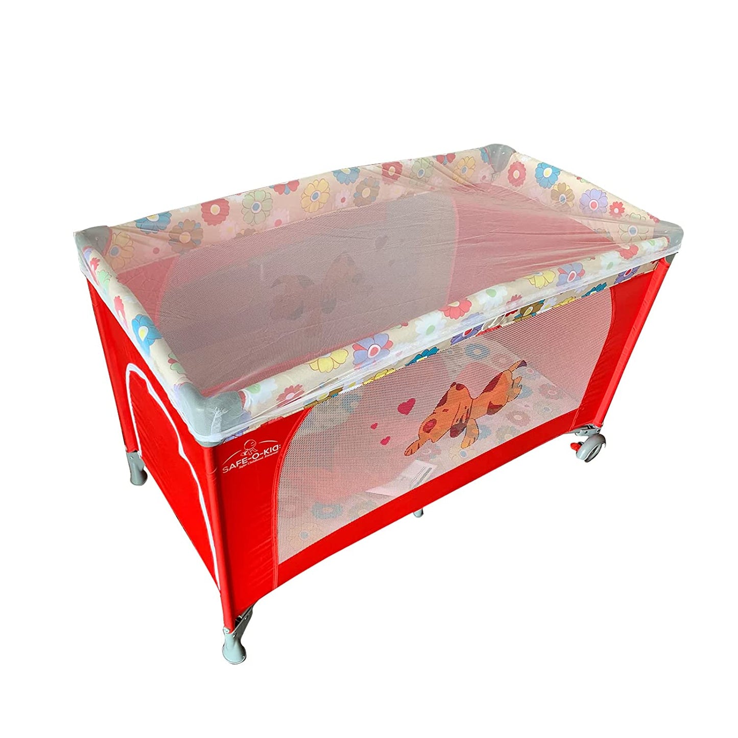 Safe-O-Kid Baby Crib/ Cot, 2 in 1 Convertible Cot, Baby Playpen Playard for Kids/Toddlers, Mosquito Net, Folding Baby Bed Cum Cot