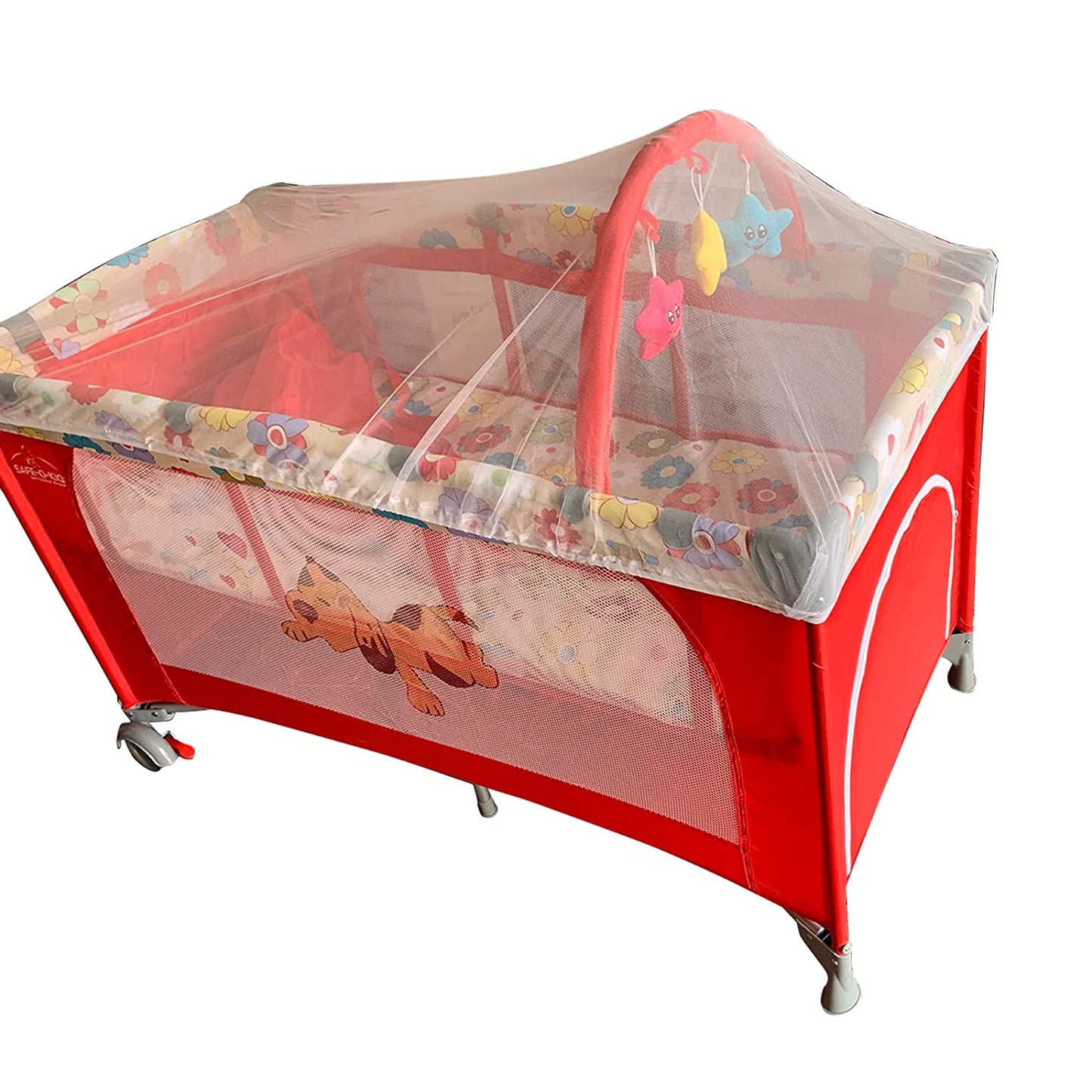 Safe-O-Kid Baby Crib/ Cot, 2 in 1 Convertible Cot, Baby Playpen Playard for Kids/Toddlers, Mosquito Net, Folding Baby Bed Cum Cot