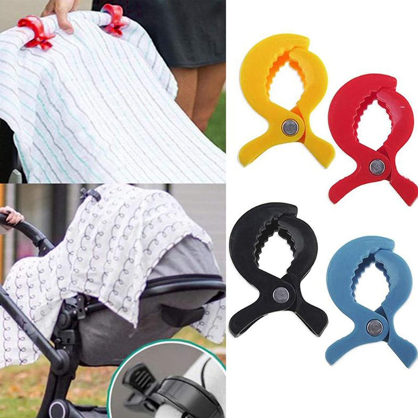 Safe-O-Kid- Universal Stroller Seat Cover Clips, Pram Toy Holder, Buggy Accessory for Baby, Black