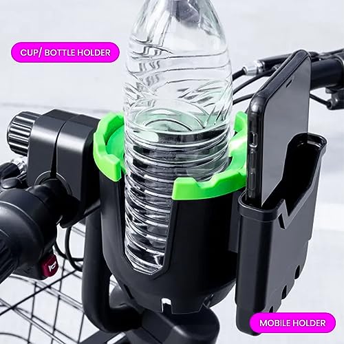 Stroller Cup Holder with Phone Organizer/Holder, Universal Cup Holder for Bottle with Handle, 360 Degrees Rotation Bottle Holder for Stroller, Pushchair, Wheelchair, Walker