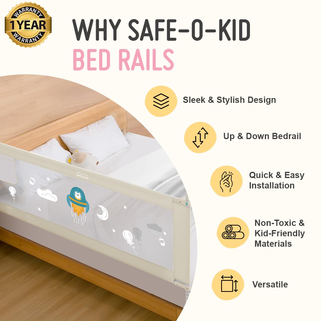 Safe-O-Kid Baby Bed Rail Guard 6ft/182cm with 1 Yr Warranty