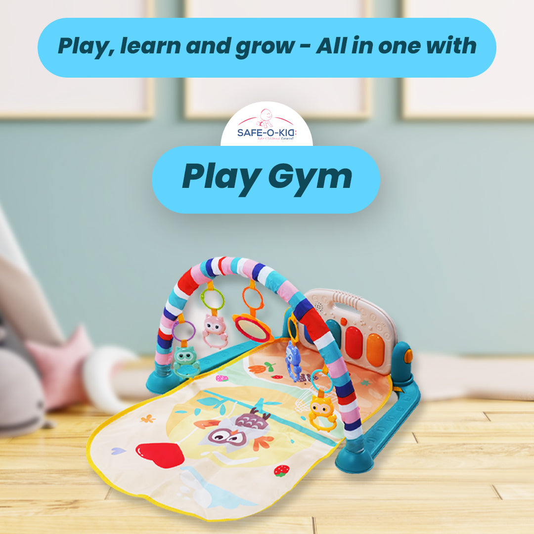 Baby Play Mat Gym & Fitness Rack with Hanging Rattles Lights & Musical Keyboard Mat Piano