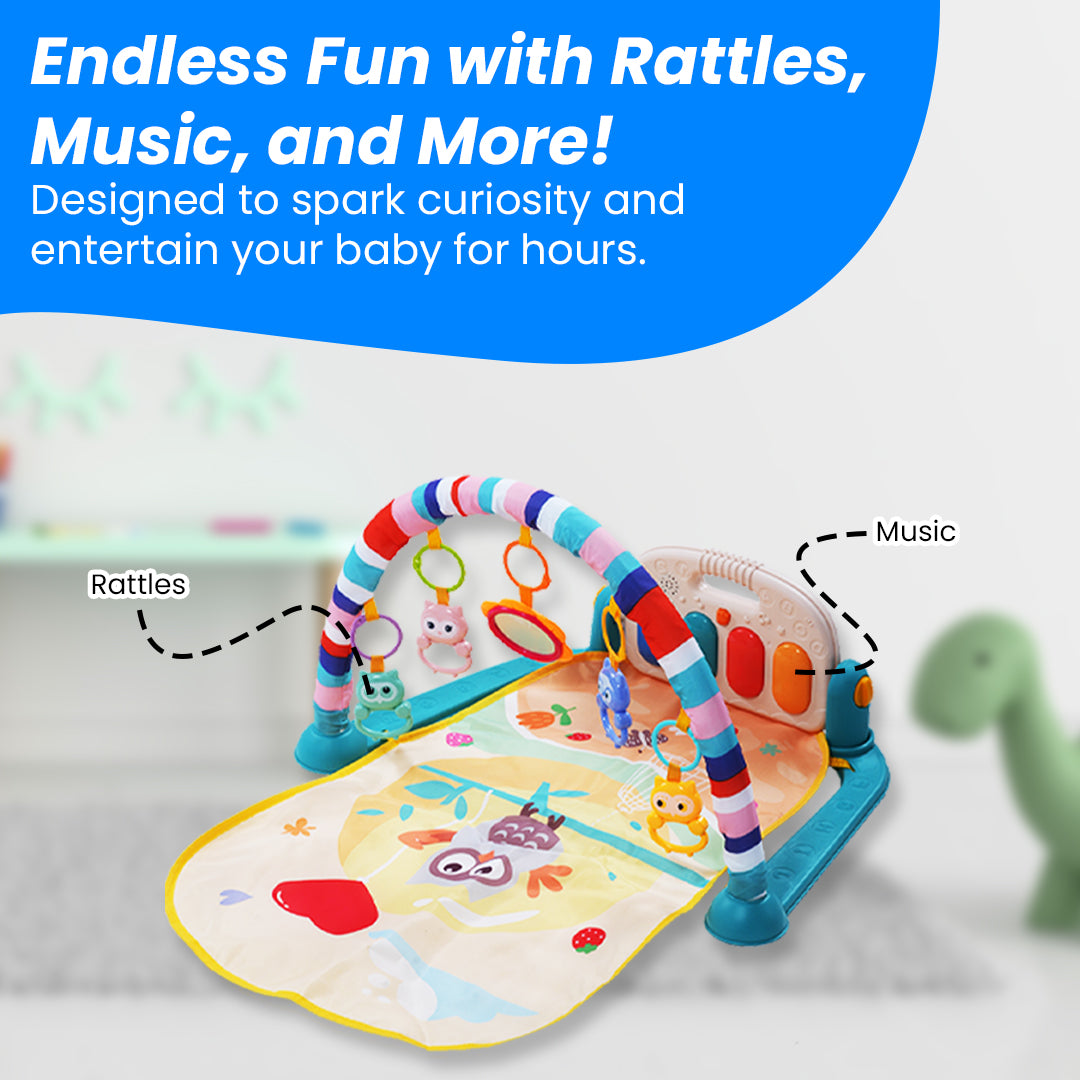 Baby Play Mat Gym & Fitness Rack with Hanging Rattles Lights & Musical Keyboard Mat Piano