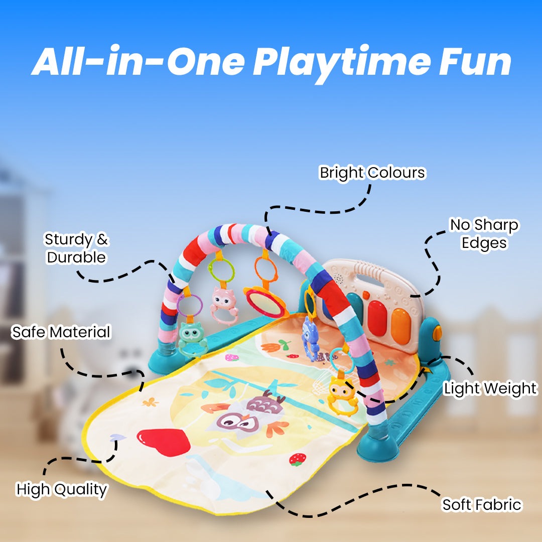 Baby Play Mat Gym & Fitness Rack with Hanging Rattles Lights & Musical Keyboard Mat Piano