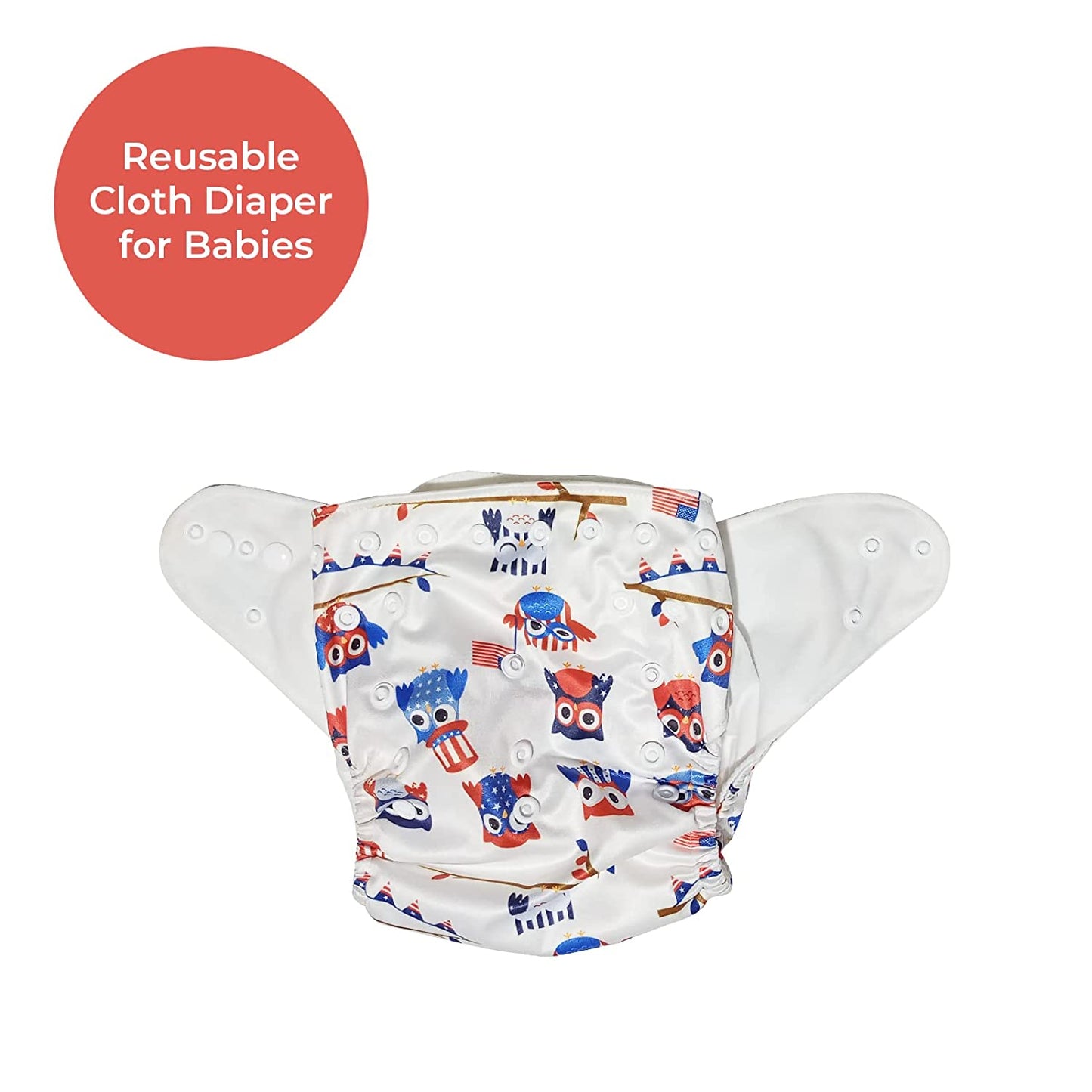 "Safe-O-Kid Reusable Baby Cloth Diaper, Washable Pocket Nappy with Adjustable Snap Buttons White & Blue "