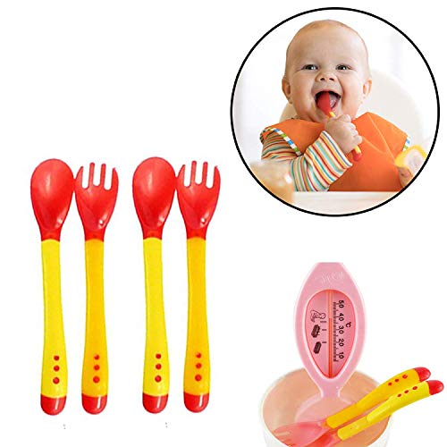 Safe-O-Kid- High Quality, BPA Free, Soft Silicone Tip, Heat Sensitive Feeding Spoon & Fork for Baby