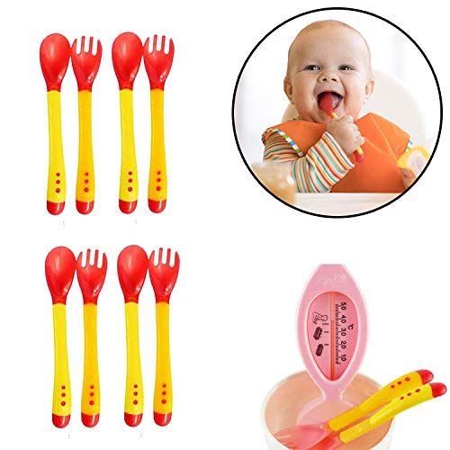 Safe-O-Kid- High Quality, BPA Free, Soft Silicone Tip, Heat Sensitive Feeding Spoon & Fork for Baby