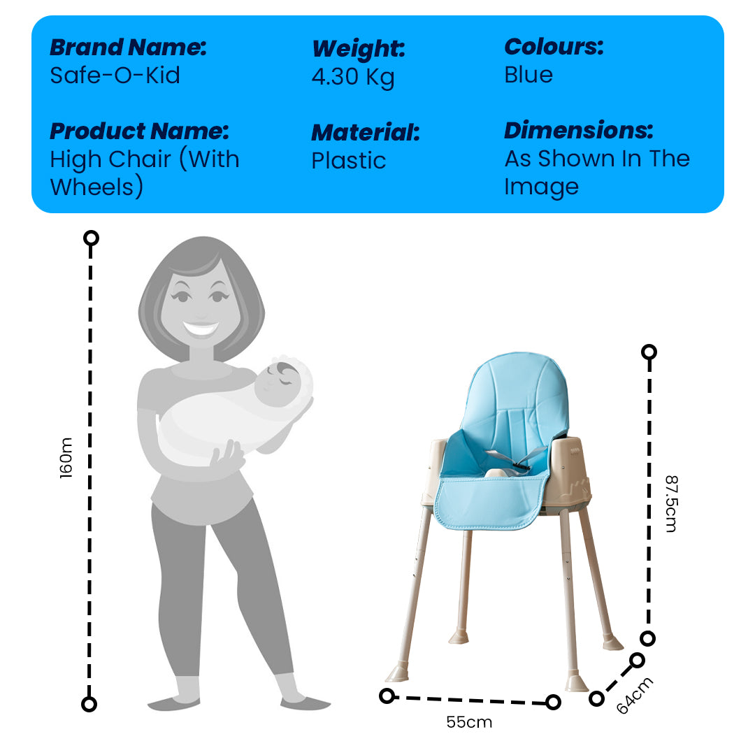 Safe-O-Kid 4 in 1 High Chair with Wheels and Cushion
