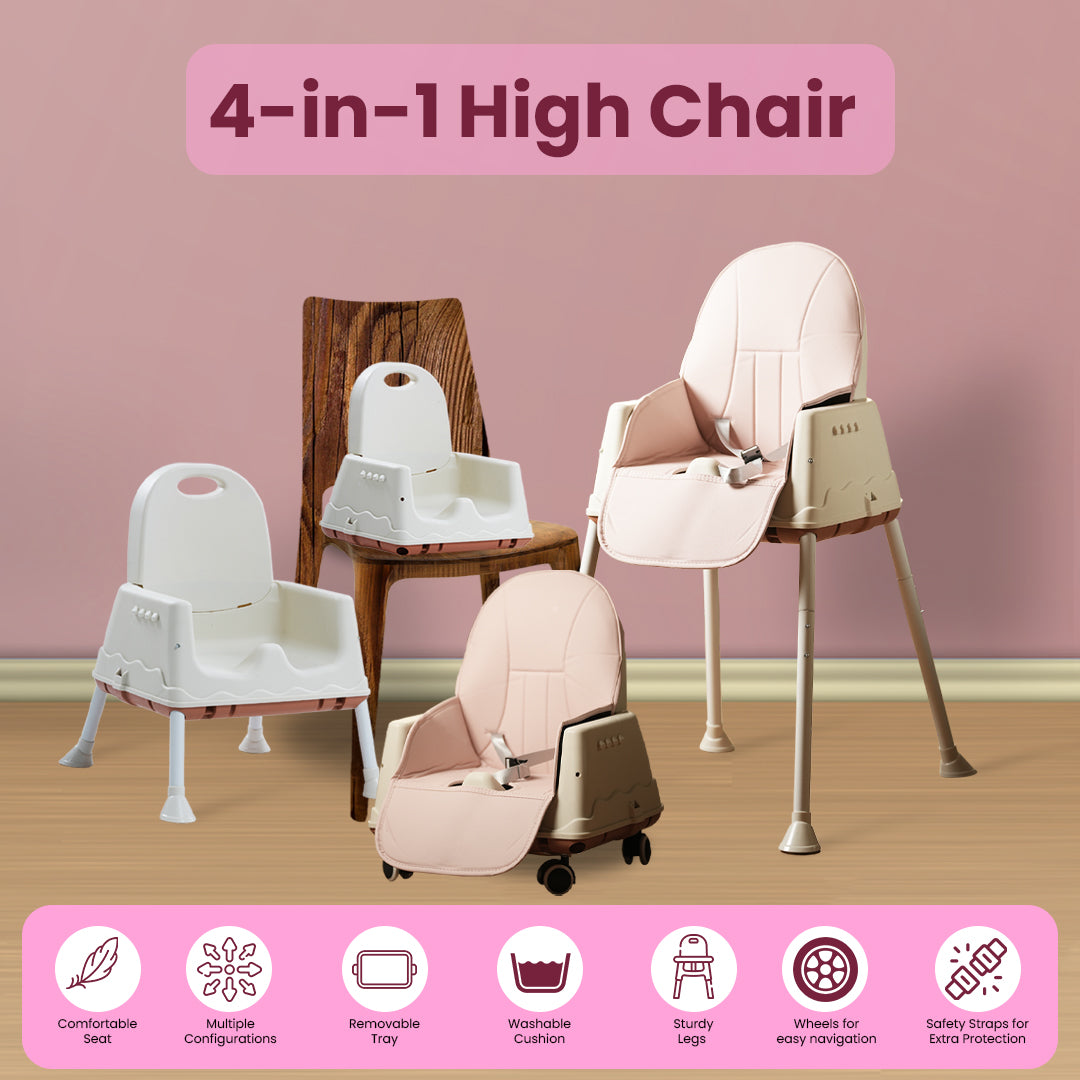 Safe-O-Kid 4 in 1 High Chair with Wheels and Cushion