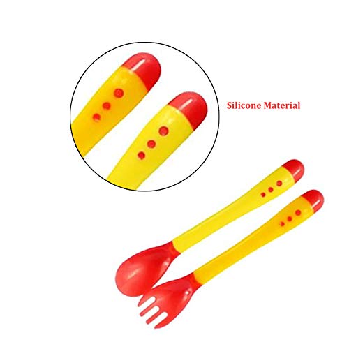 Safe-O-Kid- High Quality, BPA Free, Soft Silicone Tip, Heat Sensitive Feeding Spoon & Fork for Baby