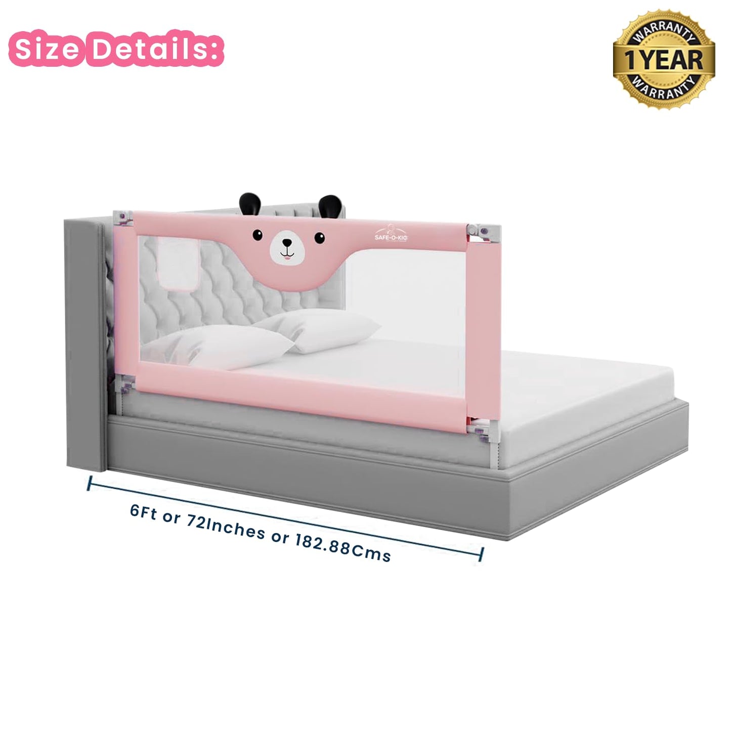 Safe-O-Kid Baby Bed Rail Guard 6ft/182cm with 1 Yr Warranty