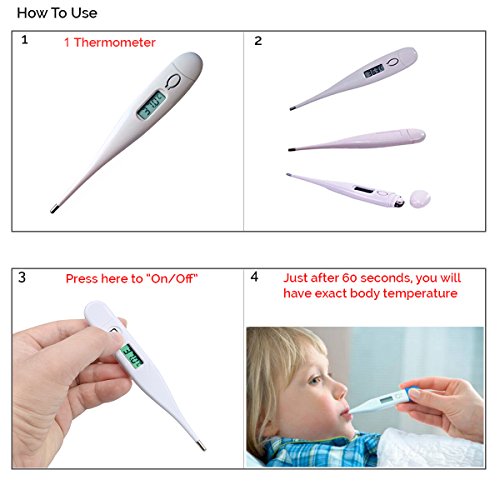 Safe-O-Kid- Thermometer Digital, Fever Alert Function, Auto-Shut Off, Memory Recall Last Reading, Oral Thermometer for Baby