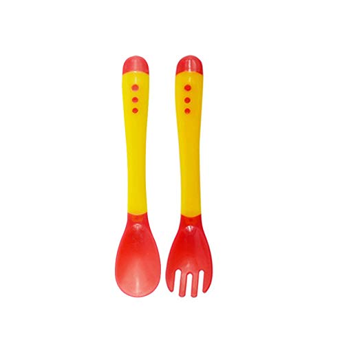 Safe-O-Kid- High Quality, BPA Free, Soft Silicone Tip, Heat Sensitive Feeding Spoon & Fork for Baby