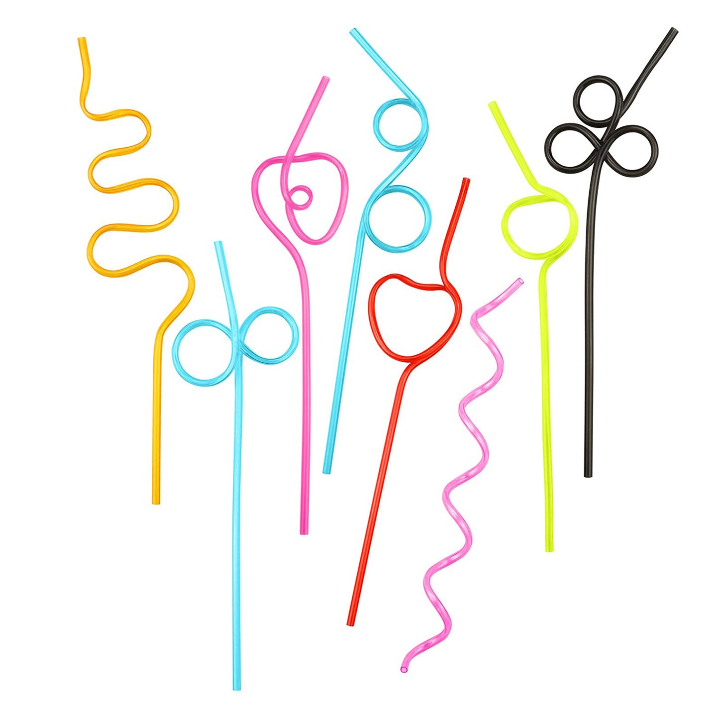 Safe-O-Kid Colourful, Reusable Straws for Kids, Funny Twists Drinking Straws for Birthday Parties, 8 Pcs, Assorted Colours