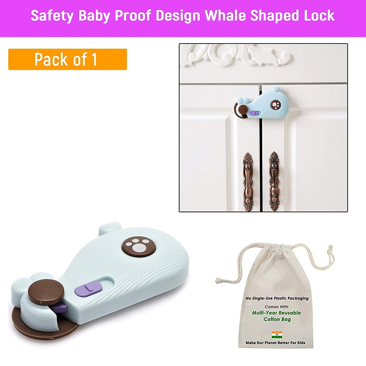 Safe-O-Kid - Finger Safety/Baby Safety - Elegant Whale Shaped Lock