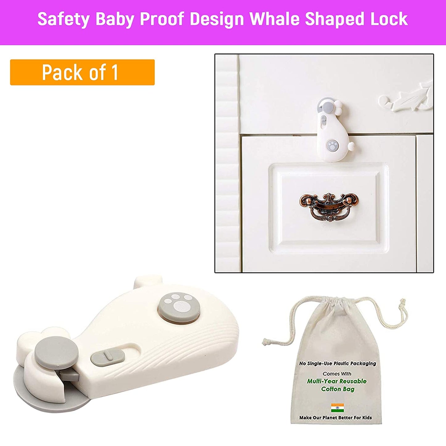 Safe-O-Kid - Finger Safety/Baby Safety - Elegant Whale Shaped Lock