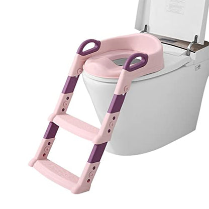 Safe-O-Kid Non-Slip Potty Training Seat With Ladder, Baby Potty Training Toilet Seat, Adjustable Foldable for Kids Baby