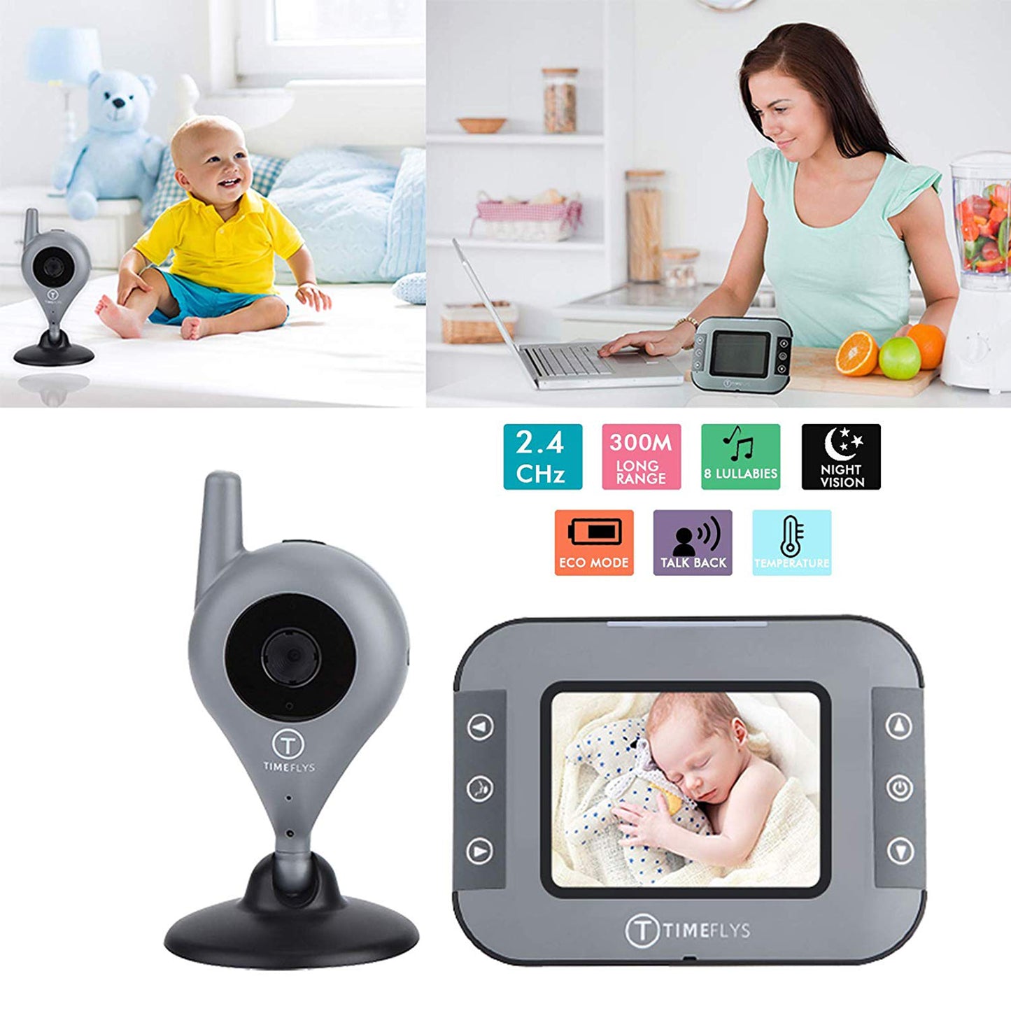 Safe-O-Kid Premium Quality Video Baby Monitor with Batteries, 2 Way Communication, Night Vision, Digital & Wireless