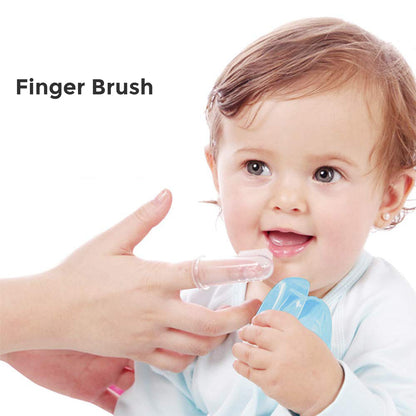 Safe O Kid Baby Oral Care and Safety Kit ? Basic | 4 Pieces, 1 Finger Brush, 1 Chewy Tube, 1 Fruit Nibbler, 1 Silicone Spoon