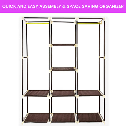 Safe-O-Kid Portable, Closet, Multi-Purpose Foldable Cabinet Wardrobe, Brown, 125*41*160cm