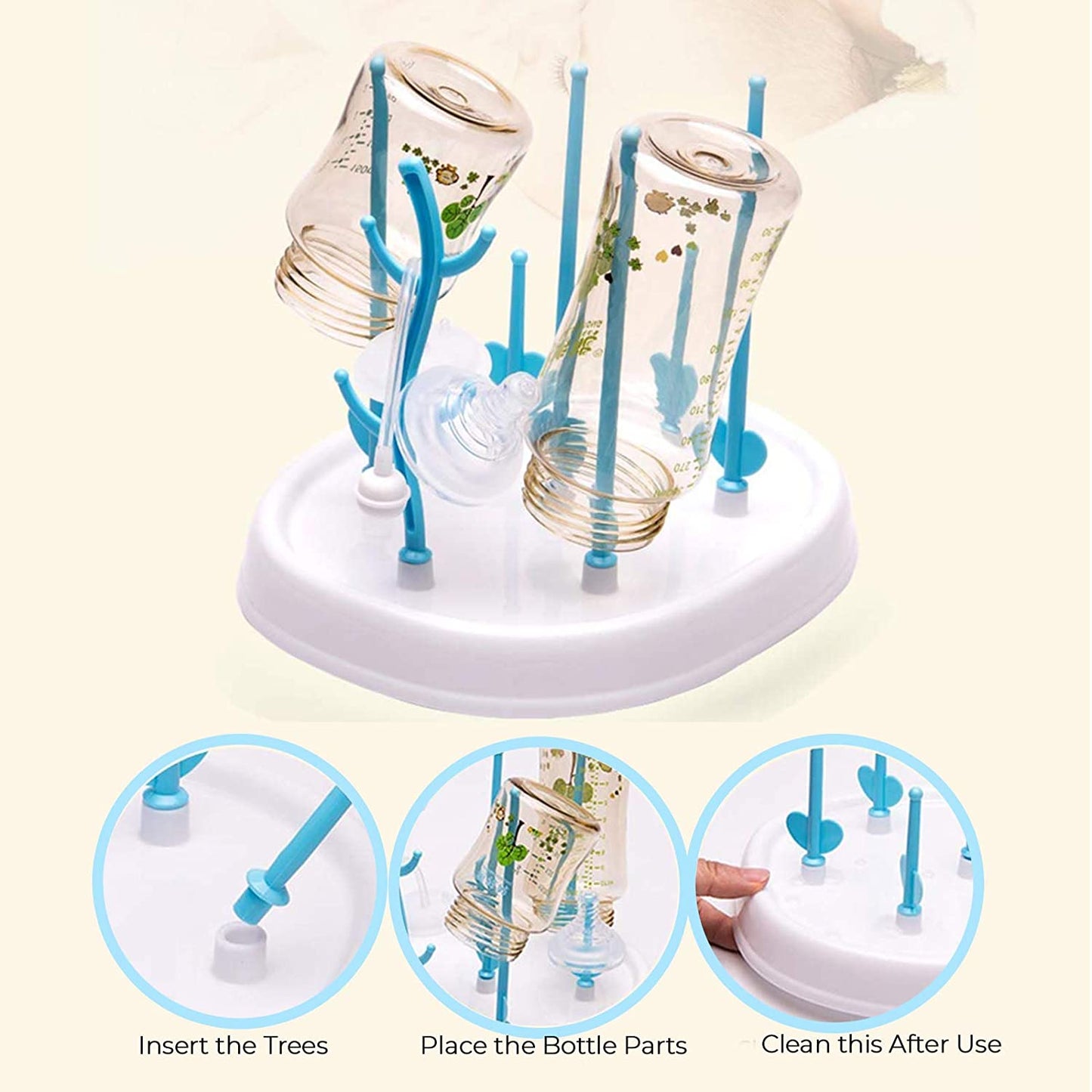 Safe-O-Kid - Bottle Drying Rack, Plastic Trees, Dustproof, Easy Sterilizer for Baby - White