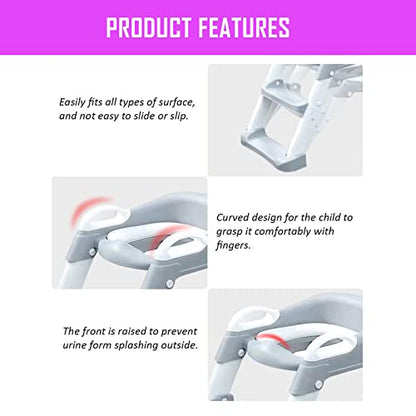 Safe-O-Kid Non-Slip Potty Training Seat With Ladder, Baby Potty Training Toilet Seat, Adjustable Foldable for Kids Baby