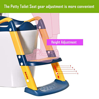 Safe-O-Kid Non-Slip Potty Training Seat With Ladder, Baby Potty Training Toilet Seat, Adjustable Foldable for Kids Baby