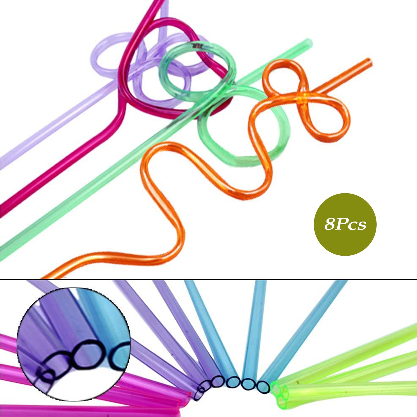 Safe-O-Kid Colourful, Reusable Straws for Kids, Funny Twists Drinking Straws for Birthday Parties, 8 Pcs, Assorted Colours