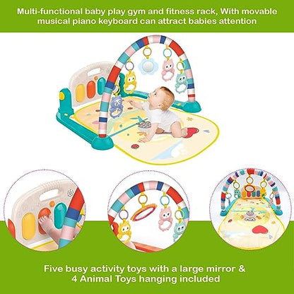 Baby Play Mat Gym & Fitness Rack with Hanging Rattles Lights & Musical Keyboard Mat Piano