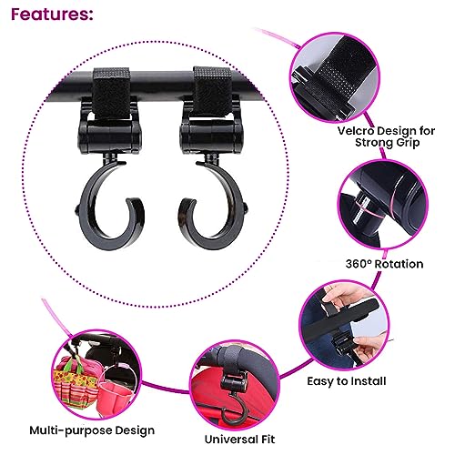 Metal Non-Slip Buggy/Pram Clips, Multi-Purpose Pram Stroller Hooks Clips for Trolley Bags Clothes Shopping Bags Universal Stroller Hook for Bag Holder