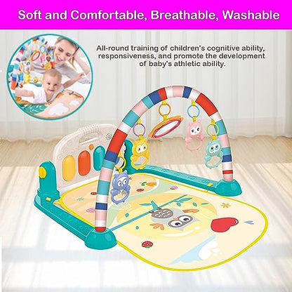 Baby Play Mat Gym & Fitness Rack with Hanging Rattles Lights & Musical Keyboard Mat Piano