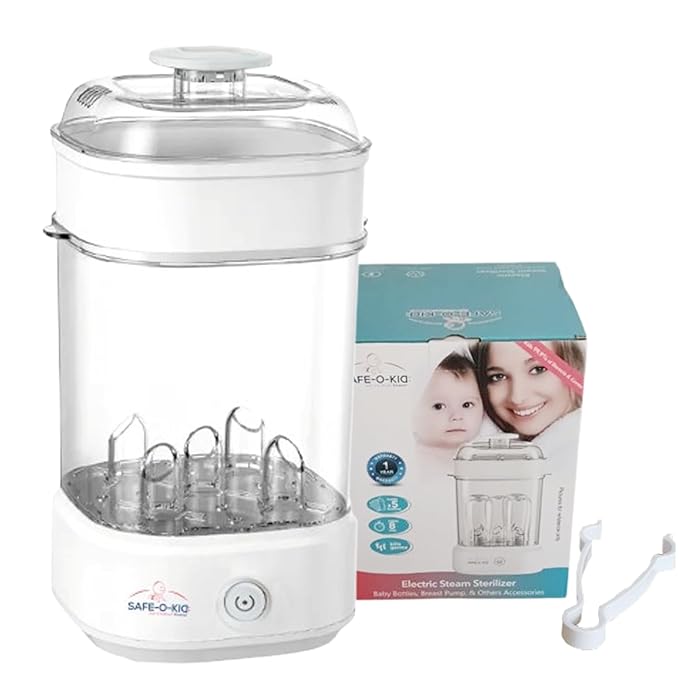 Safe-O-Kid 5 Bottle Sterilizer,BPA Free, Auto Shut, 1-Yr Warranty