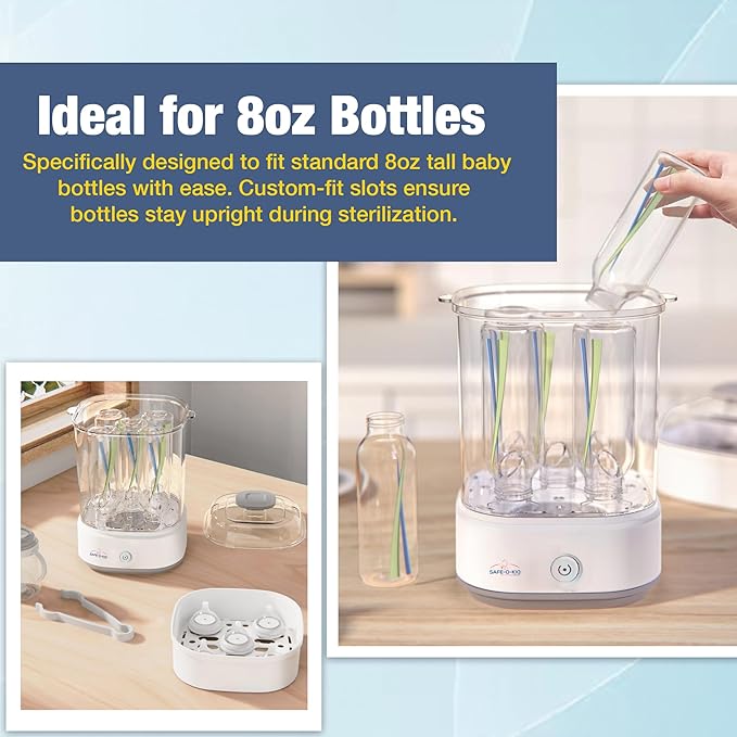 Safe-O-Kid 5 Bottle Sterilizer,BPA Free, Auto Shut, 1-Yr Warranty