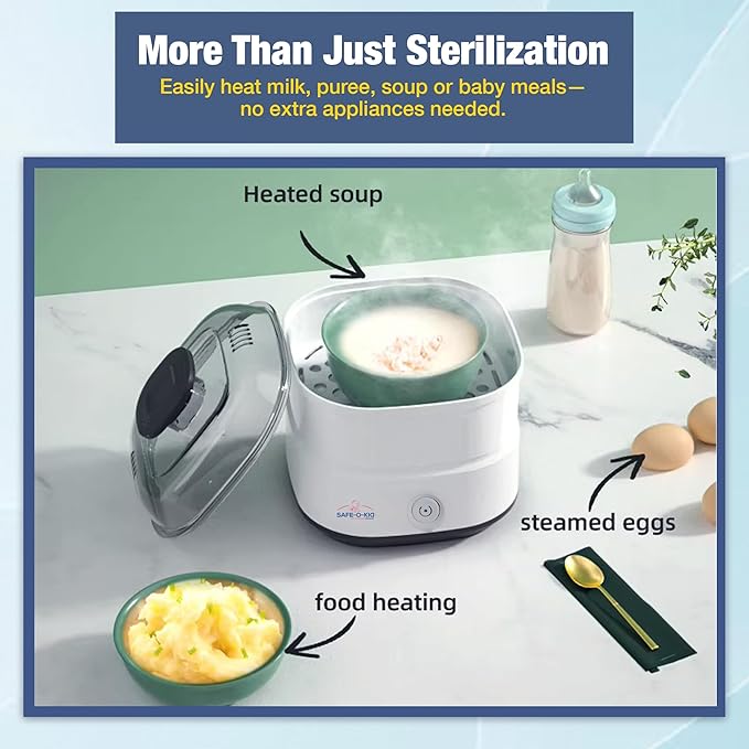 Safe-O-Kid 5 Bottle Sterilizer,BPA Free, Auto Shut, 1-Yr Warranty