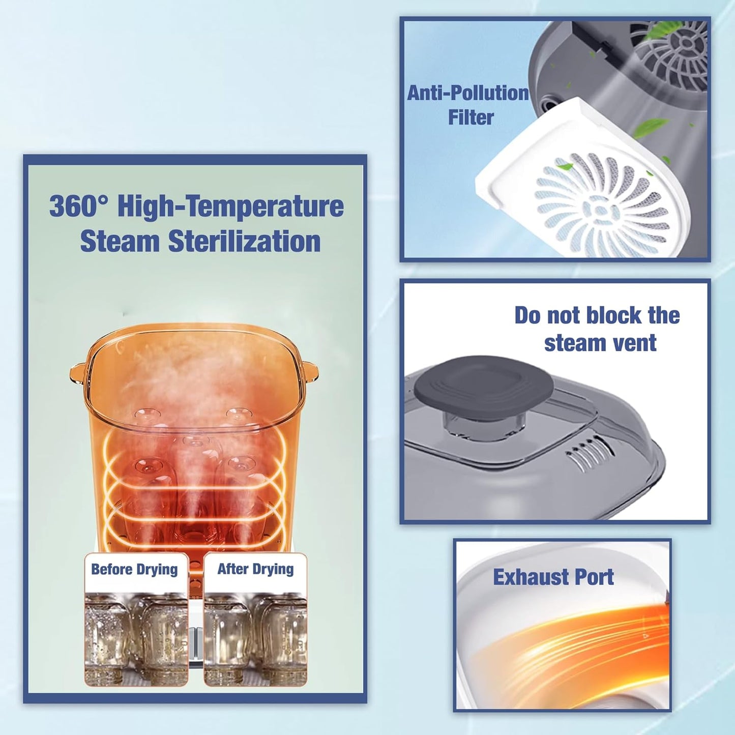 Safe-O-Kid 5 Bottle Sterilizer,BPA Free, Auto Shut, 1-Yr Warranty