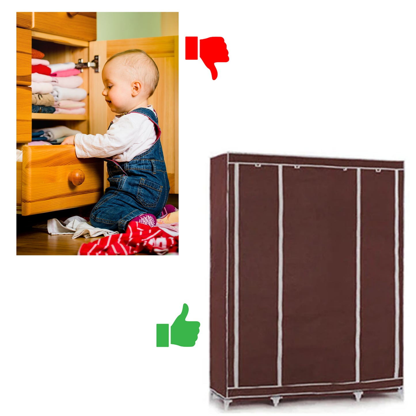 Safe-O-Kid Portable, Closet, Multi-Purpose Foldable Cabinet Wardrobe, Brown, 125*41*160cm