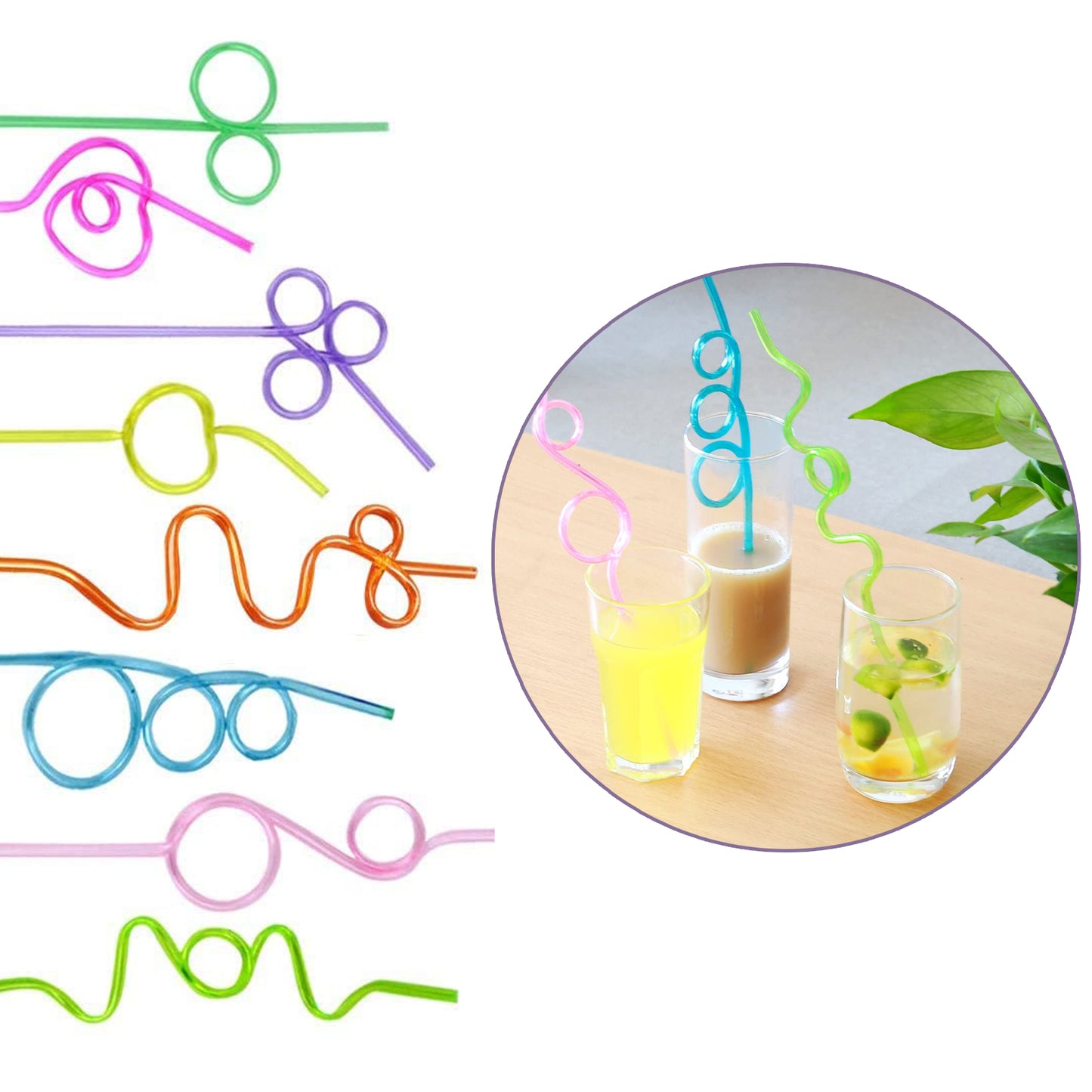 Safe-O-Kid Colourful, Reusable Straws for Kids, Funny Twists Drinking Straws for Birthday Parties, 8 Pcs, Assorted Colours