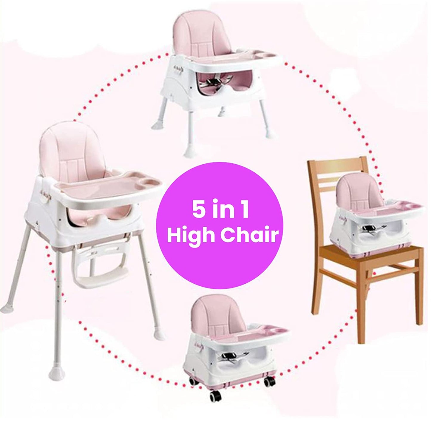 Safe-O-Kid 5 in 1 High Chair with Wheels and Cushion