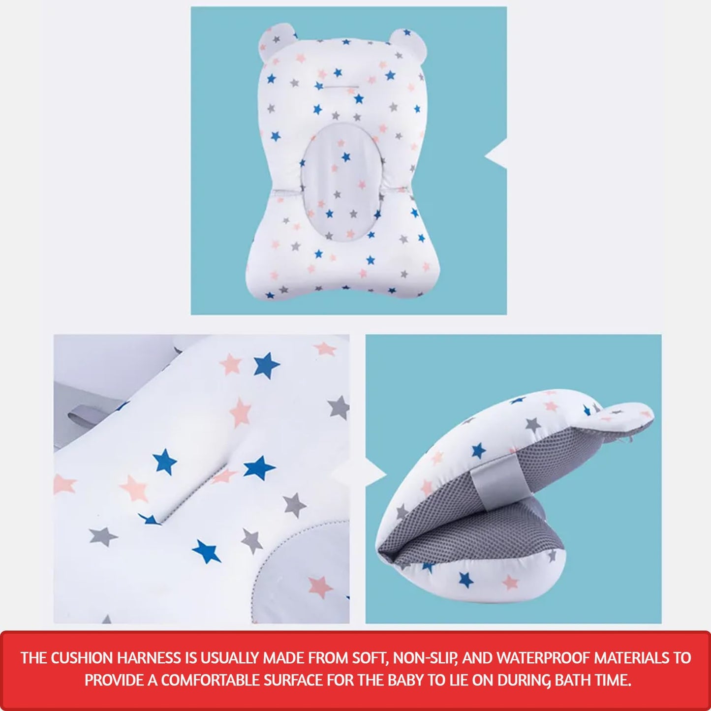 Baby Bath Pillow Anti-Slip Bathtub Pad Infant Bath Essentials for Sitting Up in The Cushion Seat for 0-36 Months Baby