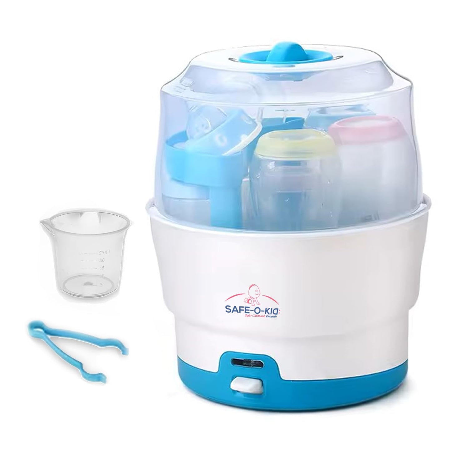 Safe-O-Kid Steriwave 6 Bottles Sterilizer, One Year Warranty, Large Capacity, Advanced Auto Shut, Steam Sterilizer for Feeding Bottles, Breast Pump and Other Accessories (2024 Model)- Blue