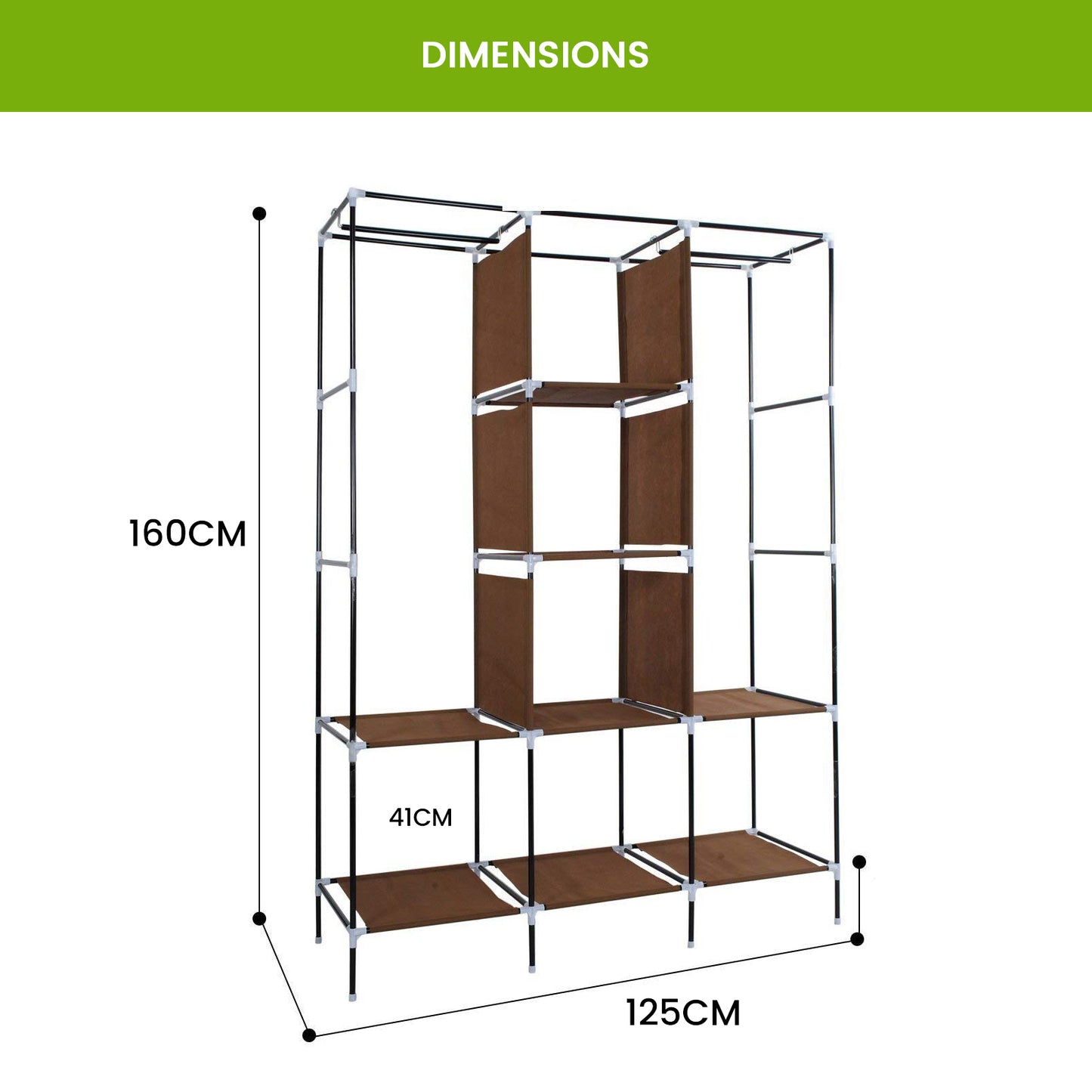 Safe-O-Kid Portable, Closet, Multi-Purpose Foldable Cabinet Wardrobe, Brown, 125*41*160cm