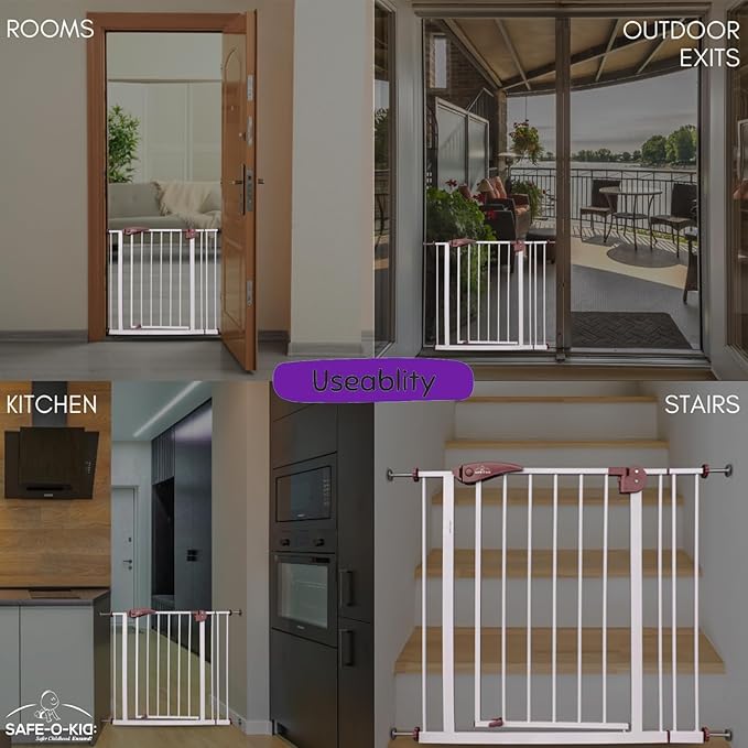 Safe-O-Kid Adjustable Baby & Dog Gate, NO Pressure Mounted, 1 Yr Warranty