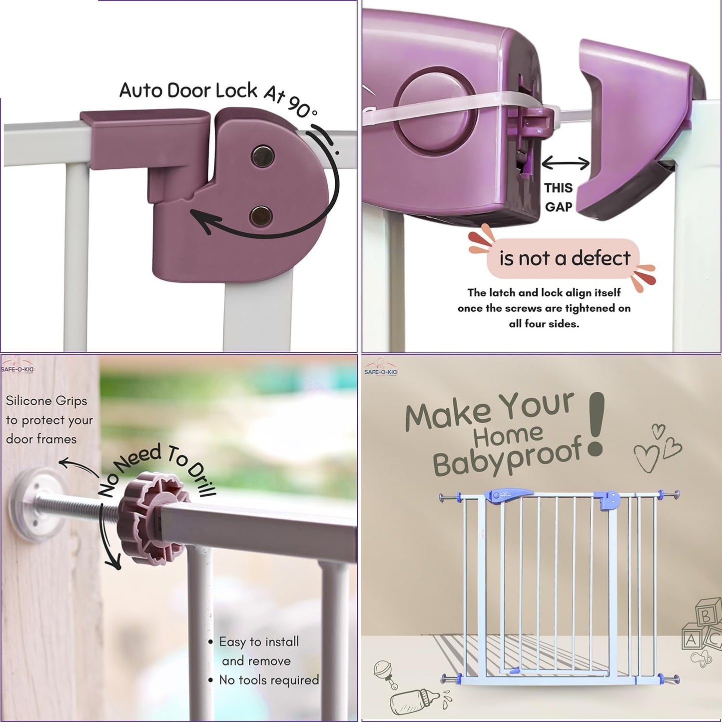 Safe-O-Kid Adjustable Baby & Dog Gate, NO Pressure Mounted, 1 Yr Warranty